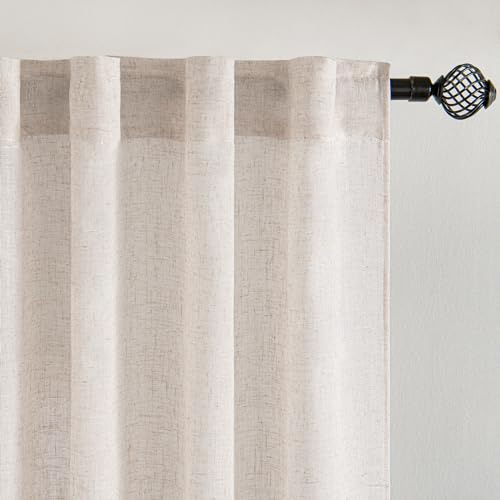 MIULEE Gardinen mit Kräuselband Leinen Vorhang 2er Set Natural 225x140 cm | Halbtransparent Leinenoptik Schiebevorhang, Modern Voile Vorhänge für Wohnzimmer Schlafzimmer