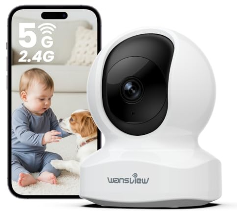 wansview 5MP Babyphone mit Kamera-3K Überwachungskamera innen, 5G/2.4Ghz WLAN IP Kamera, schwenkbare Haustier Kamera, Datenschutzbereich, Zwei-Wege-Audio, Kompatibel mit Alexa（Weiß）