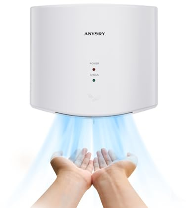 anydry 2630S Kompakter Händetrockner,Automatischer Elektrischer Händetrockner für Wandmontage,Für Gewerbliche oder Private Zwecke,Händetrockner für Toiletten.1400-1650W.(Weiß)