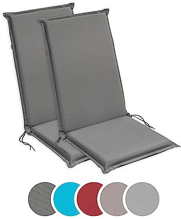 sleepling Hochlehner Auflagen 2er Set, Bequeme Gartenstuhlauflagen, Sitzauflagen Gartenmöbel 120x50 cm, 6 cm dick, waschbar, Befestigungsbänder, anthrazit grau