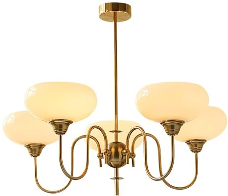 KCO Lighting Goldfarbener Vintage-Kronleuchter, moderner 5-flammiger Kugel-Kronleuchter mit glattem Lampenschirm, Sputnik-Pendelleuchte, Esszimmer-Deckenleuchte für Wohnzimmer, Schlafzimmer