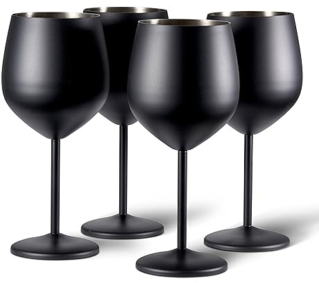 Oak & Steel - 4 Edelstahl Weingläser (540ml) - Schwarz Matte - Robust & Unzerbrechlich - Geschenkset für Geburtstage & Weihnachten, Tischdeko für Halloween