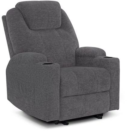 M MCombo Elektrisch Relaxsessel Massagesessel Fernsehsessel Liegefunktion Vibration Heizung 7061 neues Modell (Grau-Chenille)