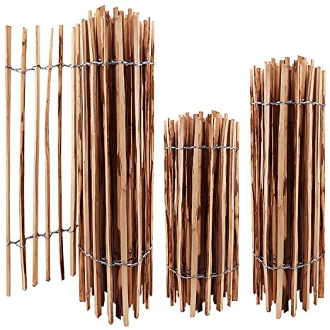 Aquagart Staketenzaun Höhen 50cm - 120cm hoch Lattenabstand 3-5cm Gartenzaun Kastanienzaun aus Haselnuss Langlebiger Holzzaun Zaun Rollzaun inkl. Krampen (Haselnuss 60cm, 5m)
