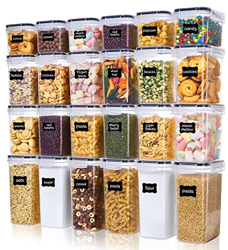Vtopmart Vorratsdosen mit Deckel Luftdicht, Set mit 24 Vorratsbehälter, BPA-frei, Küchen Aufbewahrungsboxen für Mehl, Zucker, Körner, Mit Schreibstift und Etikett