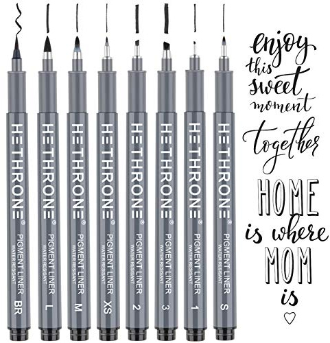 Hethrone Kalligraphie Stifte, Handlettering Stifte und Schwarz Kalligraphie Set für Anfänger Schreiben, Unterschrift, Illustration Design und Zeichnen (8 Größe)