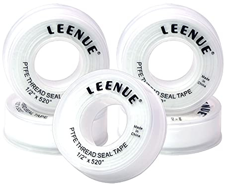 LEENUE Teflonband Gewindedichtband, PTFE Dichtband Wasserleitung 5er Pack, gut Dichtungsband Wasserdicht zum Verhindern von Lecks in Rohren, Duschköpfen und Abwasserkanälen 12mm X 13m Weiß