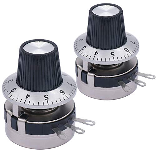 Taiss / 2 Stück 10K Ohm Potentiometer Single Turn Rotary Carbon Linear Variables Potentiometer + 2 Stück Knopf WTH118-2W