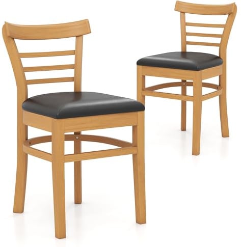 COSTWAY Esszimmerstühle 2er Set, Küchenstühle Holz, Esstisch Stühle mit gepolsterter Sitz, Holzstühle bis 180 kg belastbar, für Esszimmer, Küche (Natur)