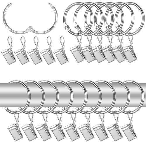 50 Stück Gardinenringe Vorhangringe, Vorhangstangenring Clips Verstärkte | Vorhangringe mit Clips, Gardinenklammern, Gardinenringe mit Clips von Gardinen in Küche, Bad, Schlafzimmer, Wohnzimmer