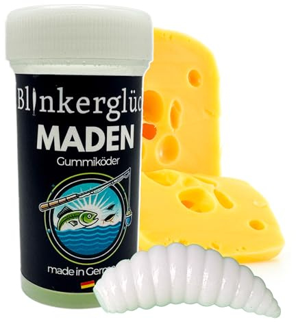 Blinkerglück Kunstmaden 4 cm – 12 Gummiköder mit Aroma für Forelle & Friedfisch | weiche Kunstmade für Karpfen & Brassen | Softbait zum Grundangeln & UL-Angeln (Weiß)