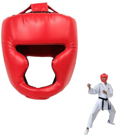 LNGJIN Roter Helm, Kopfschutz für Kickboxen und Karate, Boxhelm für Sparring
