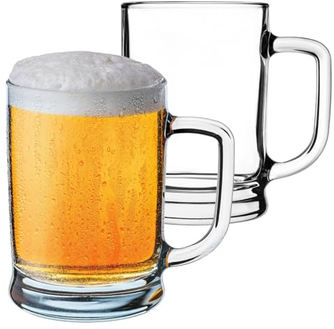 KADAX Bierkrüge 0,4 Liter, 2er Set, Biergläser mit Henkel, großer Bierkrug aus dickwandigem Glas, Bierglas im klassischen Design, Glaskrug für Bier