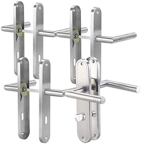 AGT Türklinken Set: Modernes Edelstahl-Türbeschlag-Set für 3 Zimmertüren & 1 Bad-/WC-Tür (Türklinke Bad, Türdrückergarnitur, Türschloss)
