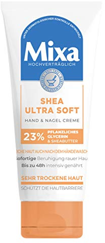Mixa Shea Ultra Soft Hand & Nagelcreme - pflegender Handbalsam für trockene, rissige und raue Hände, Schutz & intensive Pflege mit Glycerin und Sheabutter, 100 ml