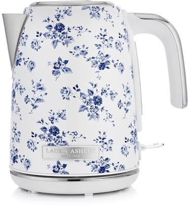 Laura Ashley China Rose Kabelloser Elektrischer Wasserkocher von VQ. Edelstahl-Wasserkocher 1.7 Litern, Energieeffiziente 2,2 kW Schnellkochtechnologie mit Überhitzungsschutz