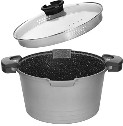 ROSSETTO Nudeltopf Topf 28 cm mit Sieb Deckel Spaghettitopf Pastatopf 8 Liter, Aluguss, Antihaftbeschichtung, für Alle Herdarten Induktion geeignet, mit verriegelten Griffen