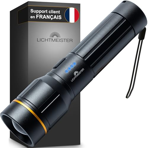 LICHTMEISTER® Taschenlampe (2000 Lumen, 5000 mAh Akku) - Taschenlampe LED aufladbar und extrem Hell
