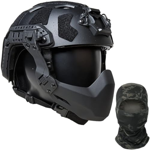 TS TAC-SKY Schnelles Helmset for Die Jagd Im Freien, CS-Spiel, Taktischer Paintball-Airsoft-Helm Und -Maske Mit Sturmhaube, Vollgesichtsmaske Und NVG-Halterung(BKC)