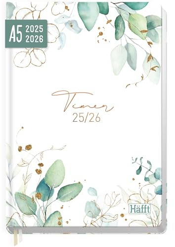 Häfft-Timer 2025/2026 A5 (Aug 25 - Sep 26) Hardcover Schülerkalender "Blattgold" Schulplaner, Schülerplaner, Studienplaner, Semesterplaner - nachhaltig & klimafreundlich