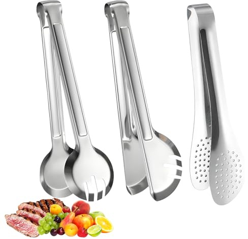 3-Teiliges Set Zange Küche aus Edelstahl, 9 Zoll Tongs Kitchen Servierzangen Set, Salatzange, Nudelzange, Spargelzange, Multifunktional Küchen Zange Edelstahl für Buffets, Partys, Restaurants