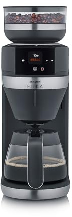 SEVERIN FILKA, Vollautomat für Filterkaffee, 5-in-1 Filterkaffeemaschine mit LED-Display, Mahlwerk, mit Glaskanne, schwarz-matt/Edelstahl, KA 9694