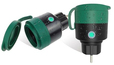 UCOMEN Wlan Steckdose Outdoor IP44, TÜV-zertifiziert, Smarte Außensteckdose mit Timer & Energieverbrauch, kompatibel mit Alexa, Google Home, Smart Life App Tuya für Garten Terrasse Balkon, 2er Pack