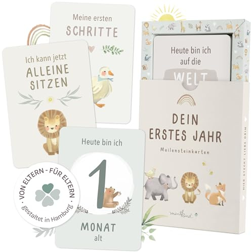 Mintkind Meilensteinkarte Baby beige Boho – 36 Monatskarten für Jungen & Mädchen – Geschenk zur Geburt & Babyparty – Erinnerungen festhalten – Meilensteine dokumentieren & besondere Momente genießen