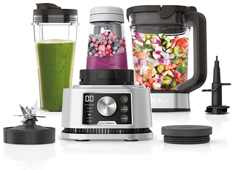 Ninja Foodi Power Nutri Mixer Smoothie Maker 3-in-1, dicke Aufstriche & gefrorene Getränke, Automatikprogramme, 2,1L Krug, 700ml Becher & 400ml Schüssel mit Power-Rührer, 1200W, Silber CB350EU