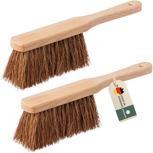 Handfeger Kokos, 2er Set, Handfeger draußen, Kokoshandfeger Kokos Handbesen | Made in Germany, Handbesen aus Holz mit Kokosborsten, Idealer Handfeger für Garten, Draussen, Holzhandfeger mit Naturborsten