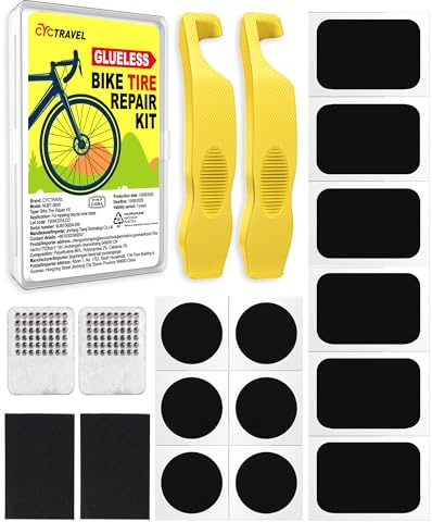 cyctravel Flickzeug Fahrrad, Fahrrad Reparaturset Enthält 12 Stück Fahrrad Flicken Selbstklebend, Verstärkte Reifenheber und Bedienungsanleitung, Geeignet für Mountainbikes und Rennräder