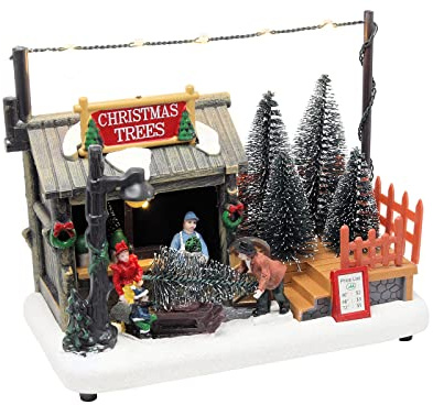 Spetebo LED Weihnachts Dorf - Weihnachtsbaum Stand / 18,5 cm - Weihnachtsdekoration Winterdekoration mit Beleuchtung Innen