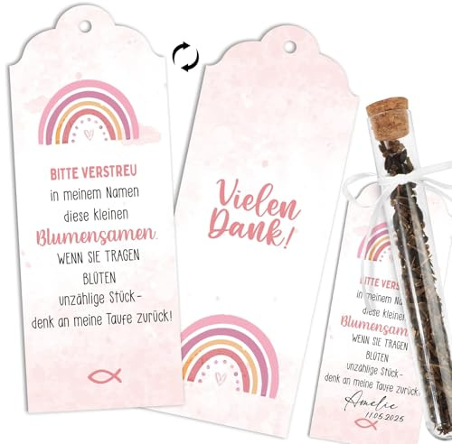 BOFUNX 30 Stücke Taufe Geschenkanhänger Blumensamen Geschenkanhänger Danke Geschenketiketten Papieranhänger Tags für Taufe Gastgeschenke - Ohne Blumensamen