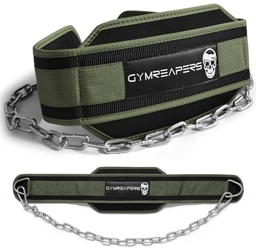 Gymreapers Dip-Gürtel mit Kette für Gewichtheben, Klimmzüge, Dips – strapazierfähige Stahlkette für zusätzliches Krafttraining (Ranger Green)
