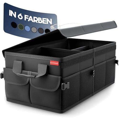 HELDENWERK Premium Kofferraum-Organizer mit Deckel stabil & rutschfest - Faltbare Auto Kofferraumtasche groß mit doppelten Böden - Kofferraumbox, Kofferraumorganizer Box