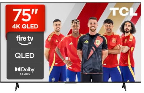 TCL 75T6C 75 Zoll QLED Fernseher, 4K UHD Fire TV, HDR10+, Dolby Vision & Atmos, Smart TV mit Sprachsteuerung mit Alexa, Google Cast & AirPlay 2, HDMI 2.1