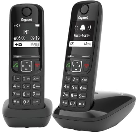 Gigaset AS690 Duo - 2 Schnurlose DECT-Telefone - kontrastreiches Display - brillante Audioqualität - einstellbare Klangprofile - Freisprechfunktion - Anrufschutz, schwarz [Deutsche Version]
