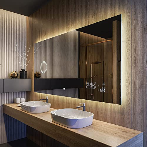FORAM Badspiegel mit Beleuchtung - Led Spiegel Bad - 120x70 - Badezimmerspiegel Nach Maß - auf Individuelle Bestellung Gefertigt - Modernes Design - Ohne Rahmen