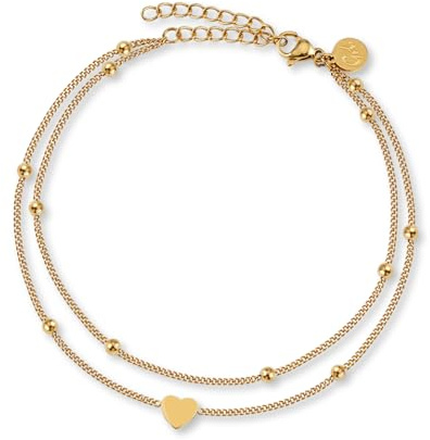 Gd. GOOD.designs EST. 2015 Fußkettchen Herz für Damen - Wasserfest I Mehrreihige Fußkette - Verstellbar I Filigraner Edelstahl Fußschmuck in Gold - Silber - Rosegold - Schwarz