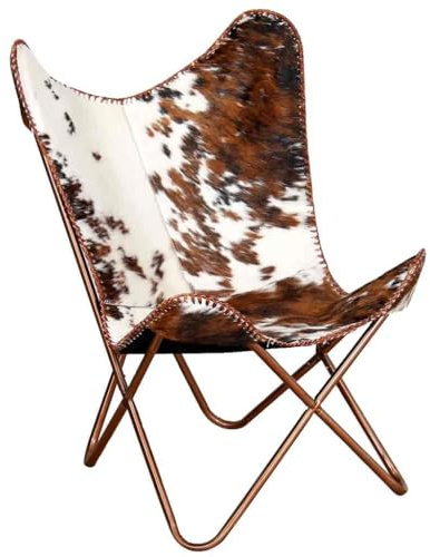 vidaXL Butterfly-Sessel Braun und Weiß Echtes Kuhfell