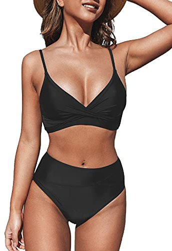 CUPSHE Damen Bikini Set Crossover Bustier High Waist Bikini Bademode Elegant Zweiteiliger Badeanzug Swimsuit