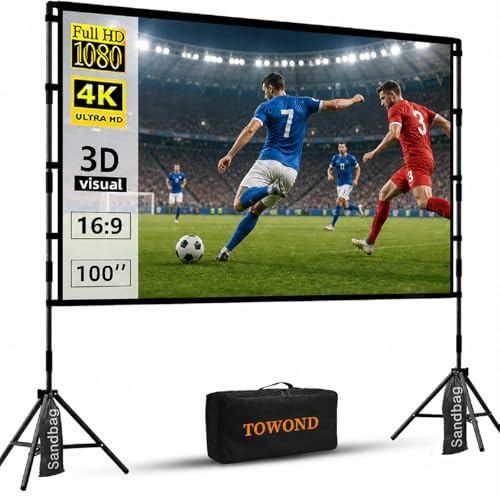 TOWOND Beamer Leinwand mit Stativ, Mobile Leinwand für Beamer 100 Zoll, Filmleinwand Indoor Projektor Tragbare Outdoor Kino, 16:9 HD Rear Front Projektion mit Tragetasche für Home Garten Party Nächte