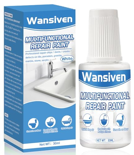 Wansiven Emaille Reparatur Lack, Badewannenlack Weiß, Schnell und Wasserfest Fliesenreparatur Lack für Badewannen, Waschbecken, Fliesen 30ml (Weiß-1p)