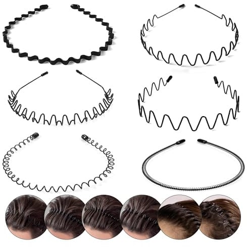 6 Stück Metallische Wellen Haarbänder, Elastische Stirnbänder für Frauen und Männer, Sportliche Kopfband Unisex, Dünnes Haarband für Outdoor, Yoga und Alltag