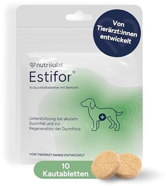 NutriLabs ESTIFOR Kautabletten für Hunde 10 Stück - Mit Bentonit, Kamille & Natriumkarbonat - Unterstützt Verdauung & Darmflora - bei akutem Durchfall - Nahrungsergänzung für Hunde.