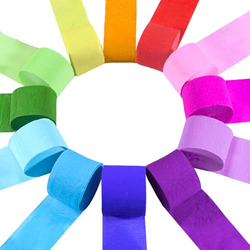 Annickee 12 Farben Krepppapier Bunt, Bunte Luftschlangen, Ein Regenbogen aus Krepppapier, Bastelmaterial für Geburtstag, Party, Weihnachten, Halloween, und Hochzeit Dekoration(4.5cmx25m)