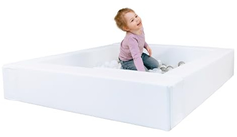 IGLU Soft Play Ball Pit für Kinder Firm Step Schaumstoff (White) | Firm Step Schaumstoff | Stabile Schaumstoffwände | Veganes Leder | CE-zertifiziert | Fasst 400 Bälle | Leicht zu Reinigen
