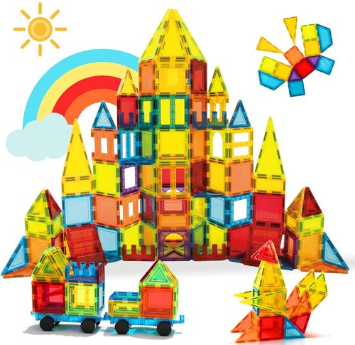 W Wise Block Magnetische Bauklötze Spielzeug 131 Stück mit 2 Autos, STEM Magnetische Bausteinspielzeug für Kleinkinder Kinder Junge Mädch 3 4 5 6 7 8 Jahre