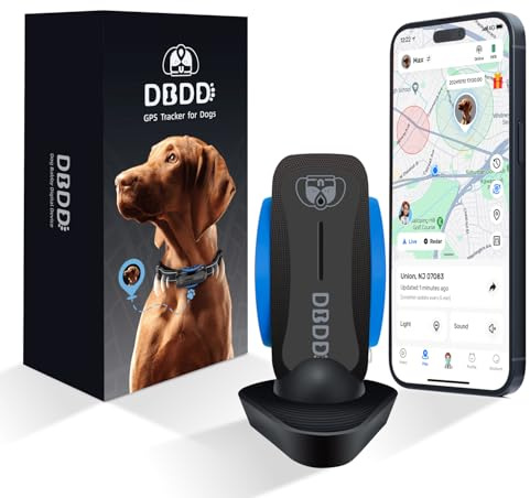 DBDD GPS-Tracker für Hunde, GPS-Tracker, Echtzeit-Standort | Fluchtwarnungen | Aktivitäts-Tracking | wasserdicht, kompatibel mit iOS und Android (für 18 kg + Hunde) (Schwarz)