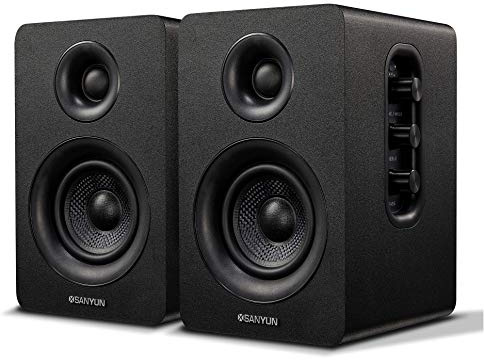 Sanyun SW208 3 Aktive Bluetooth 5.0 Regallautsprecher - 60W-Kohlefaser-Lautsprechereinheit - eingebauter 24-Bit-DAC - dynamischer 3D-Surroundsound – 2.0 Computer-PC-Monitor (Paar, schwarz)